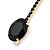 1Pcs Long Black Oval Glass Stone Hair Grip/ Slide In Gold Plating - 85mm Across - view 3