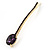 1Pcs Long Purple Oval Glass Stone Hair Grip/ Slide In Gold Plating - 85mm Across - view 7
