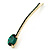 1Pcs Long Emerald Green Oval Glass Stone Hair Grip/ Slide In Gold Plating - 85mm Across - view 4