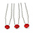 3pcs Bridal/ Wedding/ Prom/ Party Red Crystal Hair Pins In Silver Tone - 70mm L - view 1