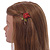 Red/ Green/ Brown Austrian Crystal Rose Hair Slide/ Grip In Gold Tone Metal - 50mm Across - view 3