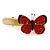 Red/ Black Austrian Crystal Butterfly Hair Beak Clip/ Concord Clip In Gold Tone - 37mm L
