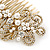 Vintage Inspired Bridal/ Wedding/ Prom/ Party Gold Tone Clear Crystal, Simulated Pearl 'Feather' Side Hair Comb - 100mm - view 4