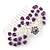 Purple Crystal 'Rose' Side Hair Comb In Silver Tone - 95mm W - view 8