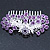 Purple Crystal 'Rose' Side Hair Comb In Silver Tone - 95mm W - view 10