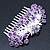 Purple Crystal 'Rose' Side Hair Comb In Silver Tone - 95mm W