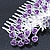 Purple Crystal 'Rose' Side Hair Comb In Silver Tone - 95mm W - view 3