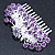 Purple Crystal 'Rose' Side Hair Comb In Silver Tone - 95mm W - view 6