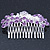 Purple Crystal 'Rose' Side Hair Comb In Silver Tone - 95mm W - view 4
