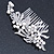 Bridal/ Wedding/ Prom/ Party Rhodium Plated Clear Austrian Crystal, Faux Pearl Floral Side Hair Comb - 105mm - view 6