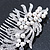 Bridal/ Wedding/ Prom/ Party Rhodium Plated Clear Austrian Crystal, Faux Pearl Floral Side Hair Comb - 105mm - view 4