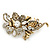Vintage Inspired Gold Tone, Clear Cz Floral Barrette Hair Clip Grip - 105mm Across - view 3