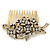Vintage Inspired Clear Austrian Crystal 'Flowers' Side Hair Comb In Antique Gold Tone - 95mm - view 7