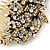 Vintage Inspired Clear Austrian Crystal 'Flowers' Side Hair Comb In Antique Gold Tone - 95mm - view 5