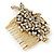 Vintage Inspired Clear Austrian Crystal 'Flowers' Side Hair Comb In Antique Gold Tone - 95mm - view 8