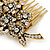 Vintage Inspired Clear Austrian Crystal 'Flowers' Side Hair Comb In Antique Gold Tone - 95mm - view 4