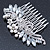 Bridal/ Wedding/ Prom/ Party Rhodium Plated CZ, Faux Pearl Floral Side Hair Comb - 100mm