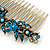 Vintage Inspired Teal/ AB Swarovski Crystal 'Flowers' Side Hair Comb In Antique Gold Tone - 105mm - view 5