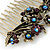 Vintage Inspired Deep Purple/ AB Swarovski Crystal 'Flowers' Side Hair Comb In Antique Gold Tone - 105mm - view 6