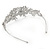 Statement Bridal/ Wedding/ Prom Rhodium Plated Clear Crystal, White Glass Flowers & Leaves Tiara Headband - view 5