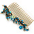 Vintage Inspired Teal Blue Swarovski Crystal 'Flower & Butterfly' Side Hair Comb In Antique Gold Tone - 115mm - view 4
