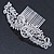 Statement Bridal/ Wedding/ Prom/ Party Rhodium Plated Clear Austrian Crystal Double Feather Side Hair Comb - 16cm W - view 6