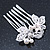 Bridal/ Wedding/ Prom/ Party Rhodium Plated White Simulated Pearl, Clear Crystal Mini Hair Comb - 35mm W - view 5