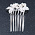 Bridal/ Wedding/ Prom/ Party Rhodium Plated White Simulated Pearl, Clear Crystal Mini Hair Comb - 35mm W - view 7