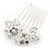 Bridal/ Wedding/ Prom/ Party Rhodium Plated White Simulated Pearl, Clear Crystal Mini Hair Comb - 35mm W