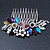 Bridal/ Wedding/ Prom/ Party Rhodium Plated Multicoloured Austrian Crystal, Faux Pearl Floral Hair Comb - 10cm W - view 9