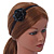 Black Leather Poppy Flower Elastic Headband/ Headwrap - view 2