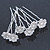 Bridal/ Wedding/ Prom/ Party Set Of 6 Clear Austrian Crystal Daisy Flower Hair Pins In Silver Tone - view 5