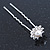 Bridal/ Wedding/ Prom/ Party Set Of 6 Rhodium Plated Crystal Simulated Pearl Flower Hair Pins - view 8