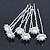 Bridal/ Wedding/ Prom/ Party Set Of 6 Rhodium Plated Crystal Simulated Pearl Flower Hair Pins - view 6