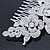 Oversized Bridal/ Wedding/ Prom/ Party Rhodium Plated Clear Crystal Triple Rose Floral Hair Comb - 110mm - view 4
