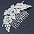 Oversized Bridal/ Wedding/ Prom/ Party Rhodium Plated Clear Crystal Triple Rose Floral Hair Comb - 110mm - view 7