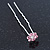 Bridal/ Wedding/ Prom/ Party Set Of 2 Pink Crystal Daisy Flower Hair Pins In Silver Tone - view 5