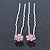 Bridal/ Wedding/ Prom/ Party Set Of 2 Pink Crystal Daisy Flower Hair Pins In Silver Tone - view 3