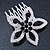 Bridal/ Prom/ Wedding/ Party Rhodium Plated Clear/ Black Austrian Crystal Flower Side Hair Comb - 55mm W - view 6