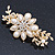 Gold Tone, Clear Crystal Floral Barrette Hair Clip Grip - 80mm Across - view 8