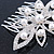 Bridal/ Prom/ Wedding/ Party Rhodium Plated Clear Austrian Crystal, White Glass Pearl Flower Side Hair Comb - 8cm W - view 5