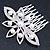 Bridal/ Prom/ Wedding/ Party Rhodium Plated Clear Austrian Crystal, White Glass Pearl Flower Side Hair Comb - 8cm W - view 8