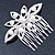 Bridal/ Prom/ Wedding/ Party Rhodium Plated Clear Austrian Crystal, White Glass Pearl Flower Side Hair Comb - 8cm W - view 4