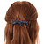 Exquisite Floral Filigree Montana Blue Crystal 'Perfect Bow' Barrette Hair Clip Grip In Gunmetal Finish - 90mm Across - view 2