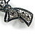 Exquisite Floral Filigree Montana Blue Crystal 'Perfect Bow' Barrette Hair Clip Grip In Gunmetal Finish - 90mm Across - view 4