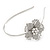 Bridal/ Wedding/ Prom Rhodium Plated Clear Crystal, White Pearl Flower Tiara Headband - view 5