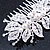 Bridal/ Wedding/ Prom/ Party Rhodium Plated Clear Crystal, Faux Pearl Leaves Side Hair Comb - 90mm Across - view 4