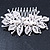 Bridal/ Wedding/ Prom/ Party Rhodium Plated Clear Crystal, Faux Pearl Leaves Side Hair Comb - 90mm Across - view 6
