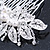 Bridal/ Wedding/ Prom/ Party Rhodium Plated Clear Crystal, Faux Pearl Leaves Side Hair Comb - 90mm Across - view 5