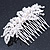 Bridal/ Wedding/ Prom/ Party Rhodium Plated Clear Crystal, Faux Pearl Leaves Side Hair Comb - 90mm Across - view 7